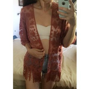 F21 Boho Lace Cardigan with Fringe